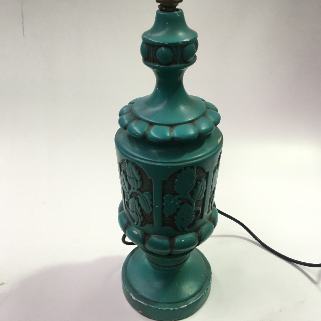 LAMP, Base (Table) - 1970s (Large) Turquoise w Leaf Detail